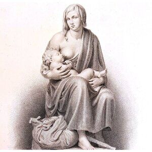 Distressed Mother Nursing 1834 Engraving Westmacott Victorian Art DWBB3